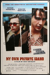 8a595 MY OWN PRIVATE IDAHO 1sh 1991 close up of smoking River Phoenix & Keanu Reeves!