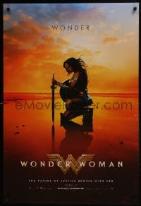 8a985 WONDER WOMAN teaser DS 1sh 2017 sexiest Gal Gadot in title role/Diana Prince kneeling, June 2