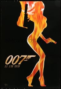 8a989 WORLD IS NOT ENOUGH teaser DS 1sh 1999 James Bond, flaming silhouette of sexy girl!