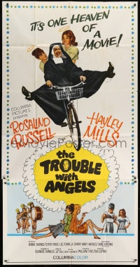 8b968 TROUBLE WITH ANGELS 3sh 1966 Hayley Mills, Binnie Barnes, nun Rosalind Russell on bike!