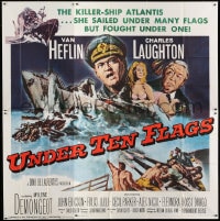 8b436 UNDER TEN FLAGS 6sh 1960 art of Van Heflin, Charles Laughton & sexy Mylene Demongeot!