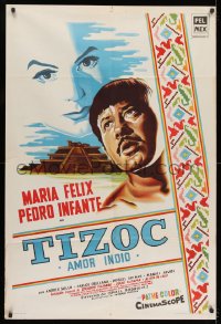 8b585 TIZOC Argentinean 1957 different art of Pedro Infante & pretty Maria Felix temple!