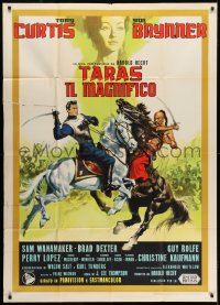 8b311 TARAS BULBA Italian 1p 1962 great art of Tony Curtis & Yul Brynner clashing on horses!