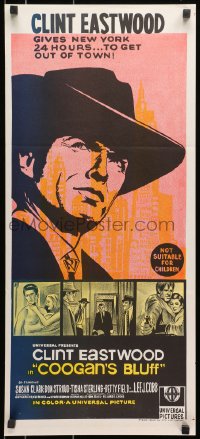 8c814 COOGAN'S BLUFF Aust daybill 1968 art of Clint Eastwood in New York, directed by Don Siegel!