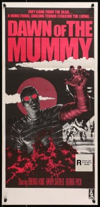 8c820 DAWN OF THE MUMMY Aust daybill 1981 cool artwork of the undead rising from the desert ground!