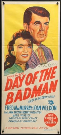 8c821 DAY OF THE BADMAN Aust daybill 1958 art of gunman Fred MacMurray, Joan Weldon, misleading!