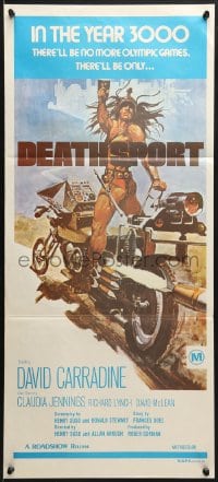 8c823 DEATHSPORT Aust daybill 1978 David Carradine, great artwork of futuristic battle motorcycle!