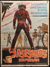 8c338 CINCO ASESINOS ESPERAN Mexican poster 1964 Chano Urueta, wonderful gunslinger artwork!