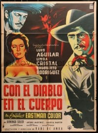 8c339 CON EL DIABLO EN EL CUERPO Mexican poster 1954 Linda Cristal in her 3rd credited movie role!