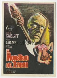 8c110 DIE, MONSTER, DIE Spanish herald 1968 creepy art of Boris Karloff & female victim!