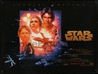 8f961 STAR WARS advance British quad R1997 George Lucas sci-fi classic, cool art by Drew Struzan!