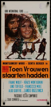 8f767 WHEN WOMEN HAD TAILS Italian locandina 1970 Ciriello art of cavemen carrying Senta Berger!