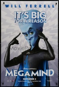 8k788 MEGAMIND teaser DS 1sh 2010 superhero CGI cartoon, villain Will Ferrell in the title role!