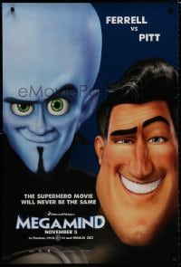 8k789 MEGAMIND teaser DS 1sh 2010 superhero CGI cartoon, villain Will Ferrell vs. hero Brad Pitt!