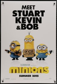 8k792 MINIONS advance DS 1sh 2015 Summer style, Sandra Bullock, Michael Keaton, Stuart, Kevin & Bob!