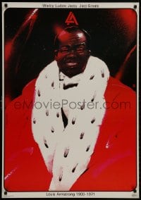 8k444 LOUIS ARMSTRONG: JAZZ GREATS commercial Polish 27x39 1980s Swierzy art of jazz great in fur!