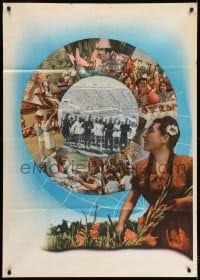 8k275 UNKNOWN RUSSIAN POSTER Russian 33x47 1950s photo montage, Luzhniki Stadium, help identify!