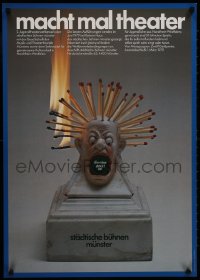 8k180 MACHT MAL THEATER 24x33 German stage poster 1979 little statue of guy w/burning match hair!