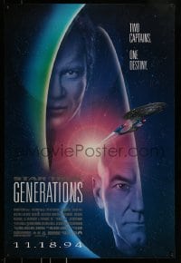 8k923 STAR TREK: GENERATIONS advance 1sh 1994 Stewart as Picard & Shatner as Kirk, two captains!