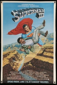 8k082 SUPERMAN III half subway 1983 art of Reeve flying with Richard Pryor by Salk!