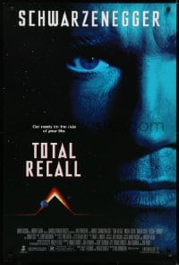 8k953 TOTAL RECALL 1sh 1990 Paul Verhoeven directed, huge close-up of Arnold Schwarzenegger!