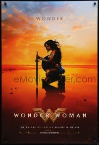 8k994 WONDER WOMAN teaser DS 1sh 2017 sexiest Gal Gadot in title role/Diana Prince kneeling, June 2