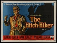 8m096 HITCH-HIKER linen British quad 1953 cool different art, there's Death in his upraised Thumb!