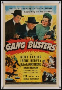 8m321 GANG BUSTERS linen 1sh 1942 Kent Taylor, Irene Hervey, radio's greatest action-show serial!