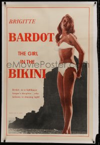 8m323 GIRL IN THE BIKINI linen 1sh 1958 sexy full-length Brigitte Bardot in skimpy swimsuit!