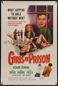 8m324 GIRLS IN PRISON linen 1sh 1956 classic sexy bad girl cat fight art, girls without men!