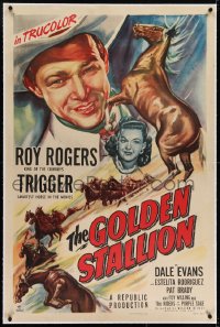 8m325 GOLDEN STALLION linen 1sh 1949 Roy Rogers, Dale Evans, Trigger & The Riders of the Purple Sage!