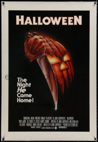 8m335 HALLOWEEN linen 1sh 1978 John Carpenter classic, great Bob Gleason art with green ratings box!