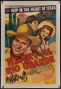 8m338 HEART OF THE RIO GRANDE linen 1sh 1942 Gene Autry sings Deep in the Heart of Texas, cool art!