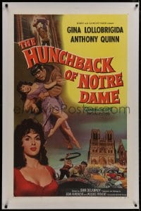 8m345 HUNCHBACK OF NOTRE DAME linen 1sh 1957 Anthony Quinn as Quasimodo, sexy Gina Lollobrigida!