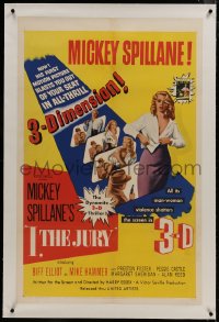 8m347 I, THE JURY linen 3D 1sh 1953 Mickey Spillane, Mike Hammer, 3-D images of sexy girl stripping!