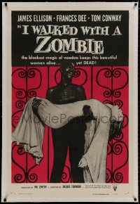 8m346 I WALKED WITH A ZOMBIE linen 1sh R1956 classic Val Lewton & Jacques Tourneur voodoo horror!