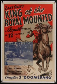 8m363 KING OF THE ROYAL MOUNTED linen chapter 3 1sh 1940 Canadian Mountie serial, Boomerang!