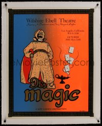 8m139 IT'S MAGIC linen 25x32 magic poster 1970s Robert La Plaine art of magician & magic lamp!