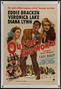 8m412 OUT OF THIS WORLD linen 1sh 1945 Eddie Bracken between sexy Veronica Lake & Diana Lynn!