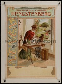 8m159 HENGSTENBERG linen 22x30 Belgian advertising poster 1900s A. Vossaert art of woman sewing!