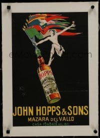 8m160 JOHN HOPPS & SONS linen 12x18 Italian advertising poster 1940s Bazzi art of Mercury & bottle!