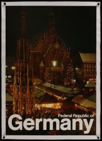 8m117 FEDERAL REPUBLIC OF GERMANY linen 23x34 travel poster 1980s The Frauenkirche at night!