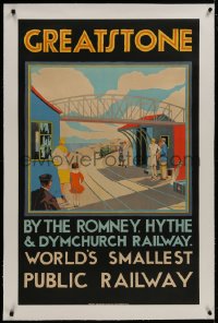 8m121 ROMNEY, HYTHE & DYMCHURCH RAILWAY GREATSTONE linen 25x39 English travel poster 1927 Roberts art!