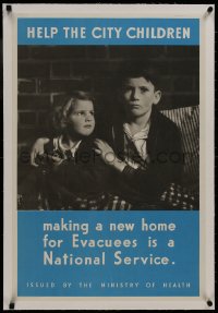 8m135 HELP THE CITY CHILDREN linen 20x30 English WWII war poster 1940s new homes for evacuees!