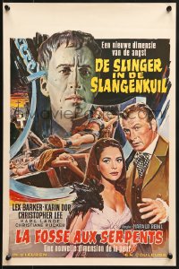 8t397 BLOOD DEMON Belgian 1967 artwork of Christopher Lee, Lex Barker, Karin Dor, horror!