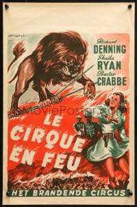 8t401 CAGED FURY Belgian 1948 cool art of Richard Denning, lion tamer Sheila Ryan!