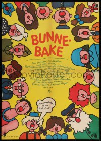 8t741 BUNNEBAKE East German 23x32 1976 wacky art of people in a circle by Appelmann!