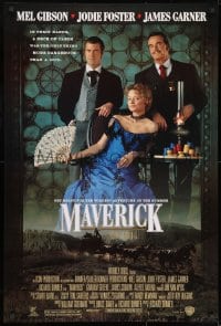 8w576 MAVERICK DS 1sh 1994 different image of Mel Gibson & pretty Jodie Foster playing poker!