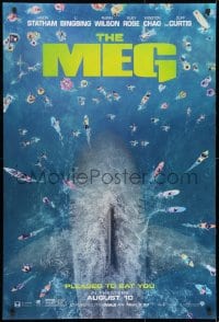 8w581 MEG teaser DS 1sh 2018 image of giant megalodon and terrified swimmers, pleased to eat you!