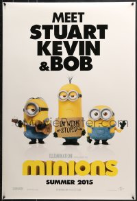 8w590 MINIONS advance DS 1sh 2015 Summer style, Sandra Bullock, Michael Keaton, Stuart, Kevin & Bob!